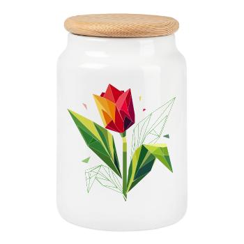Tulipe géométrique – l’élégance dans les polygones - Boîte à biscuits avec couvercle en bois - blanc - Devant