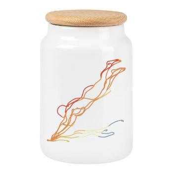 Swimming Vintage Look - Cookie Jar with Wooden Lid - white - Front