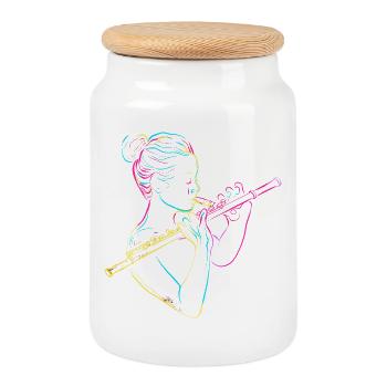 Flûte Fille Années 80 - Boîte à biscuits avec couvercle en bois - blanc - Devant