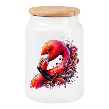 Flamant - Boîte à biscuits avec couvercle en bois - blanc - Devant