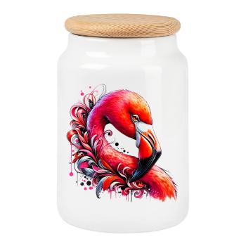 Flamingo - Keksdose mit Holzdeckel - Weiß - Vorne