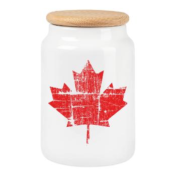 Rustic Wooden Maple Leaf - Cookie Jar with Wooden Lid - white - Front