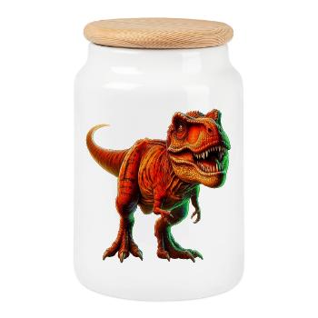 Dinosaur - Cookie Jar with Wooden Lid - white - Front