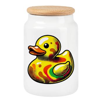 Ente Ente Ente Ente Ente - Keksdose mit Holzdeckel - Weiß - Vorne