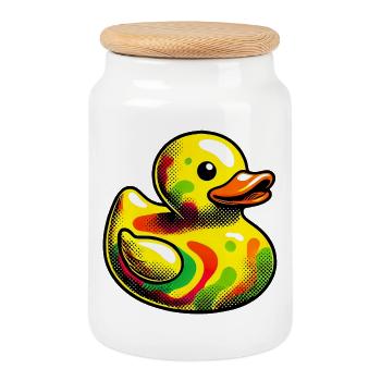 Ente Ente Ente Ente Ente - Keksdose mit Holzdeckel - Weiß - Vorne