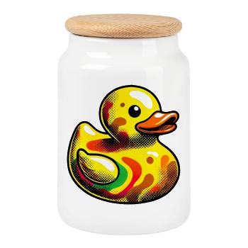 Ente Ente Ente Ente Ente - Keksdose mit Holzdeckel - Weiß - Vorne