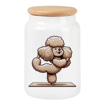 Poodle Yoga Dog Exercise Gymnastics Funny - Cookie Jar with Wooden Lid - white - Front