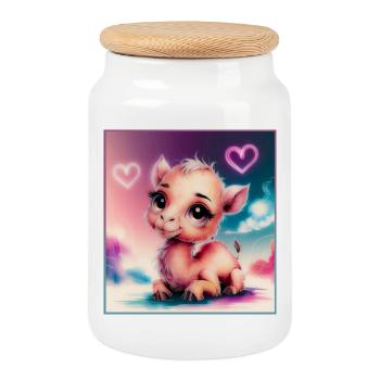 Baby Camel - Cookie Jar with Wooden Lid - white - Front