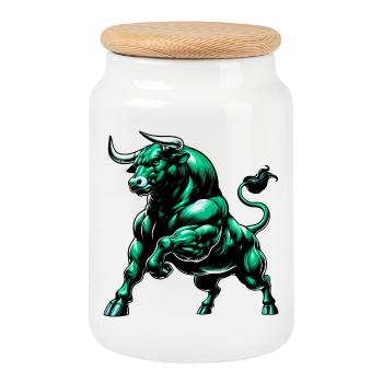 Taureau - Boîte à biscuits avec couvercle en bois - blanc - Devant