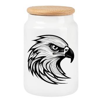 Detailed Eagle Head Illustration - Cookie Jar with Wooden Lid - white - Front