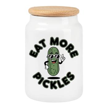 Eat More Pickles Gurken Fun Shirt - Keksdose mit Holzdeckel - Weiß - Vorne