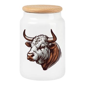 Stier - Keksdose mit Holzdeckel - Weiß - Vorne
