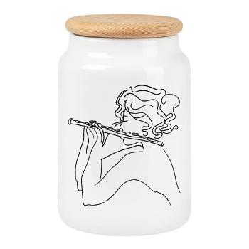 Croquis de fille de flûte - Boîte à biscuits avec couvercle en bois - blanc - Devant