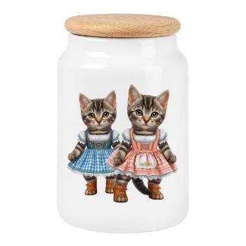 Chatons Dirndl - Boîte à biscuits avec couvercle en bois - blanc - Devant