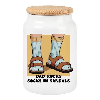 Dad rocks socks in sandals - Cookie Jar with Wooden Lid - white - Front