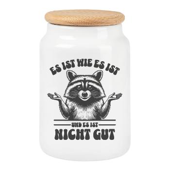 Waschbär - Es ist wie es ist und es ist nicht gut - Keksdose mit Holzdeckel - Weiß - Vorne