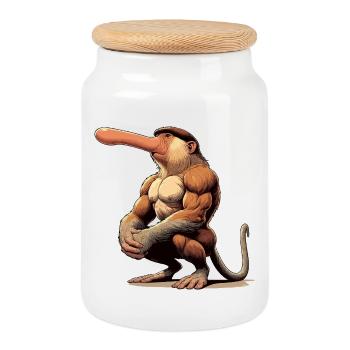Trompe singe coriace - Boîte à biscuits avec couvercle en bois - blanc - Devant