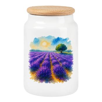 Champ de lavande - Boîte à biscuits avec couvercle en bois - blanc - Devant