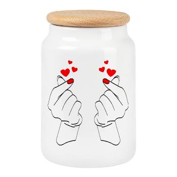 Romantic Heart Hand-drawn Illustration - Cookie Jar with Wooden Lid - white - Front