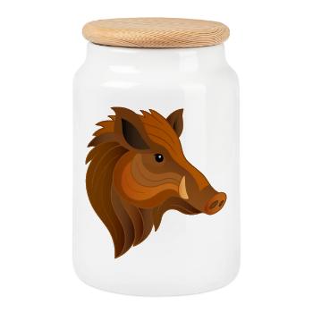 Sanglier Portrait Expressif Habitant de la Forêt - Boîte à biscuits avec couvercle en bois - blanc - Devant