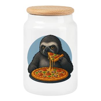 Pizza mignonne paresseux Cuisine italienne - Boîte à biscuits avec couvercle en bois - blanc - Devant