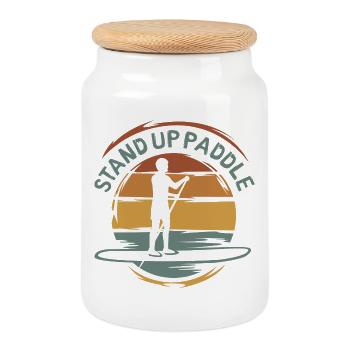 stand up paddle vintage - Water Sports Team Club - Boîte à biscuits avec couvercle en bois - blanc - Devant