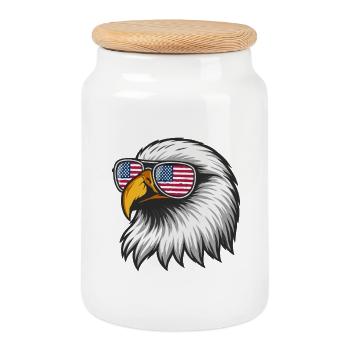 with flag in glasses - Cookie Jar with Wooden Lid - white - Front