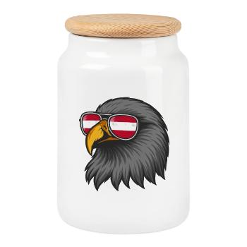 Austrian eagle with flag in glasses - Cookie Jar with Wooden Lid - white - Front
