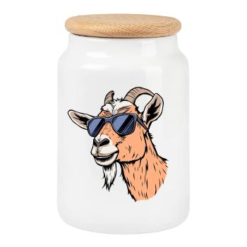 Goat - Cookie Jar with Wooden Lid - white - Front