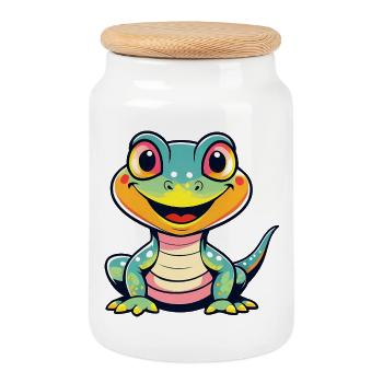 Cute Dino - Keksdose mit Holzdeckel - Weiß - Vorne