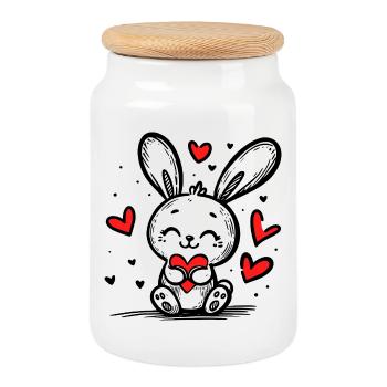 Love Bunny Full of Hearts - Cookie Jar with Wooden Lid - white - Front