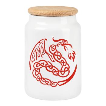Dragon celte rouge - Boîte à biscuits avec couvercle en bois - blanc - Devant