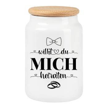 Willst Du mich heiraten - Keksdose mit Holzdeckel - Weiß - Vorne