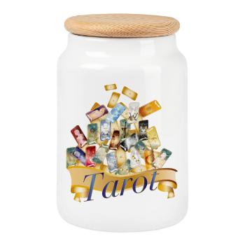 Magic Tarot Cards Collage with Mystical Banner - Cookie Jar with Wooden Lid - white - Front