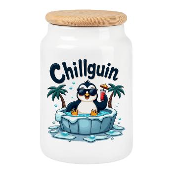 Chillguin – Coolness auf Eis - Keksdose mit Holzdeckel - Weiß - Vorne