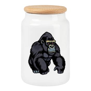 Gorilla - Keksdose mit Holzdeckel - Weiß - Vorne