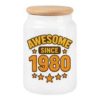 Génial depuis 1980 - Boîte à biscuits avec couvercle en bois - blanc - Devant