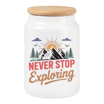 Mountains - Never Stop Exploring - Cookie Jar with Wooden Lid - white - Front