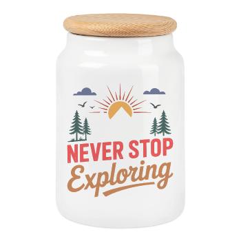 Mountains - Never Stop Exploring - Cookie Jar with Wooden Lid - white - Front