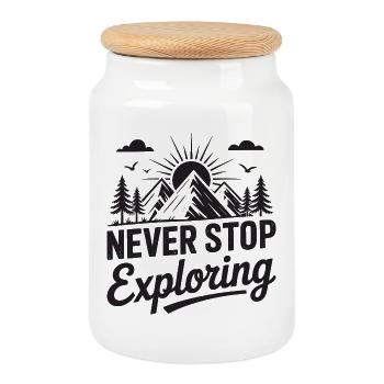 Mountains - Never Stop Exploring - Cookie Jar with Wooden Lid - white - Front