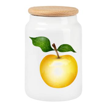 Golden apple with green leaves illustration - Cookie Jar with Wooden Lid - white - Front