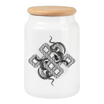Nœud serpent à l’aspect argenté – mystique et noble - Boîte à biscuits avec couvercle en bois - blanc - Devant