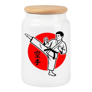 Karate Yokogeri male - Cookie Jar with Wooden Lid - white - Front