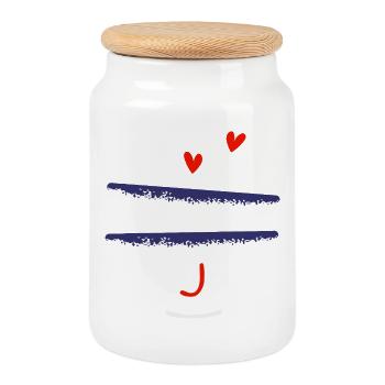 Letter J Breton bowls - Cookie Jar with Wooden Lid - white - Front
