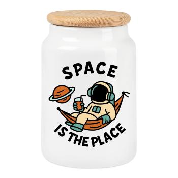 Space Explorer Astronaut Entspannendes Design - Keksdose mit Holzdeckel - Weiß - Vorne