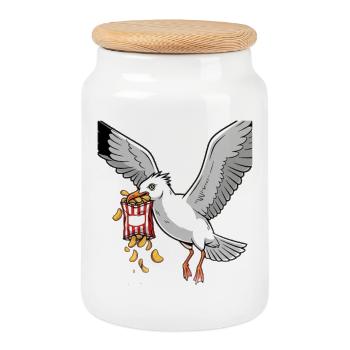 Mouette avec chips Snack Design - Boîte à biscuits avec couvercle en bois - blanc - Devant