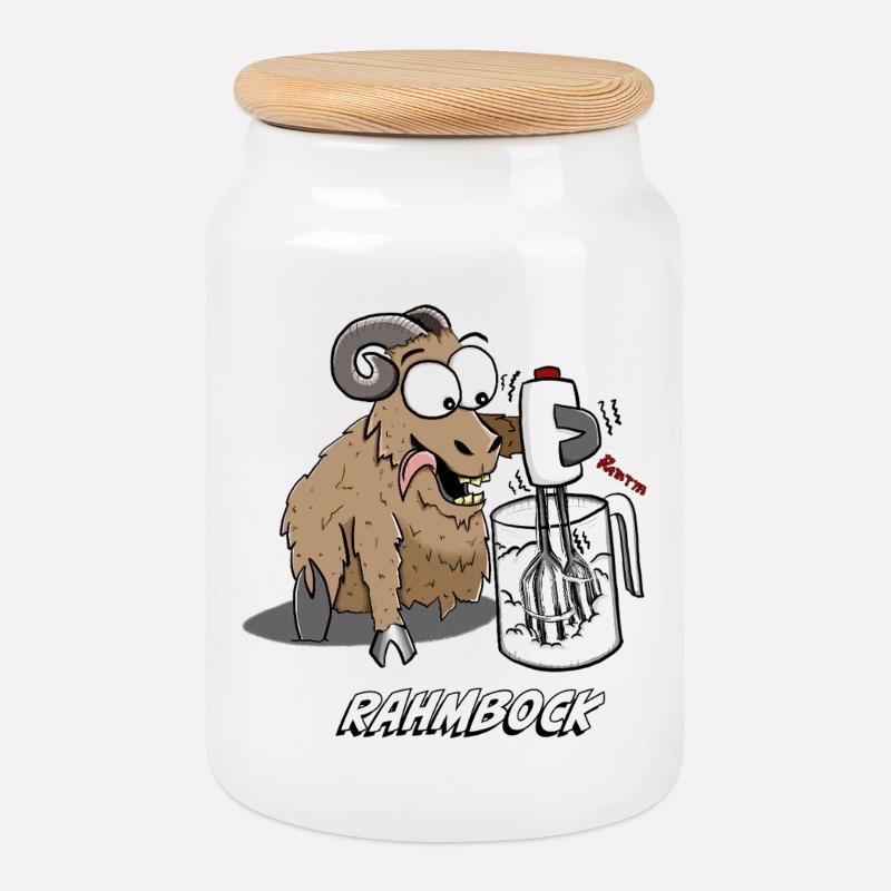 Humorvoller Bock mit Küchenmixer - Keksdose mit Holzdeckel - Weiß