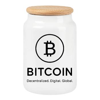 Bitcoin - decentralized, digital global - Cookie Jar with Wooden Lid - white - Front