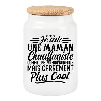 Maman Chauffagiste: normale, mais en plus badass - Boîte à biscuits avec couvercle en bois - blanc - Devant