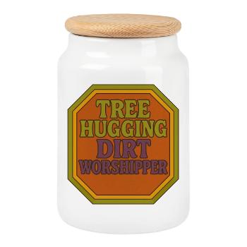 Tree Hugging Dirt Worshipper Badge - Cookie Jar with Wooden Lid - white - Front